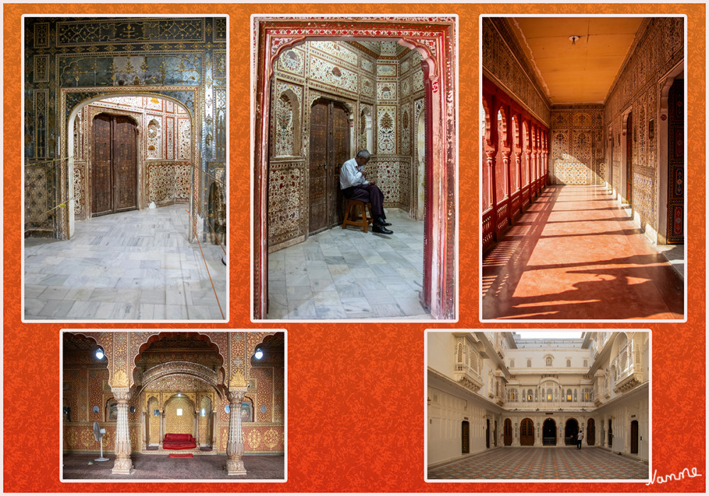 Bikaner Junagarth Fort
Die Paläste innerhalb des Forts mit ihren Innenhöfen, Balkonen, Verkaufsständen, Türmen und Fenstern liegen am Südende der Anlage. Sie wurden nach und nach von den Nachfolgern des Rai Singh innerhalb der Festungsmauern, errichtet so dass man als Besucher heute mehr als 30 Paläste, Tempel und Pavillons besichtigen kann. lt. ingrids-welt
Schlüsselwörter: 2024