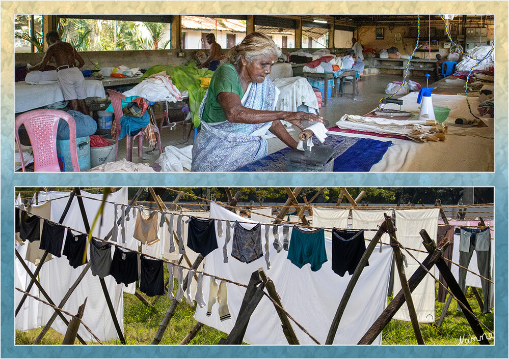 Ortsübliche Wäscherei
Man beschränkt sich mit dem Bügeln nicht nur auf Jeans und Hemden. Nein hier wird alles gebügelt, auch die Socken und Unterwäsche. Alles kommt fein mit einer Bügelfalte zurück. Aber erst jetzt beginnt das indische Wunder. Zwischen den Tausenden und Abertausenden von Stücken werden unsere Socken, unsere Unterhosen, unsere T-Shirts herausgepickt und finden den Weg zurück in unser Hotelzimmer. Wir haben es erfolgreich ausprobiert.
Schlüsselwörter: 2024