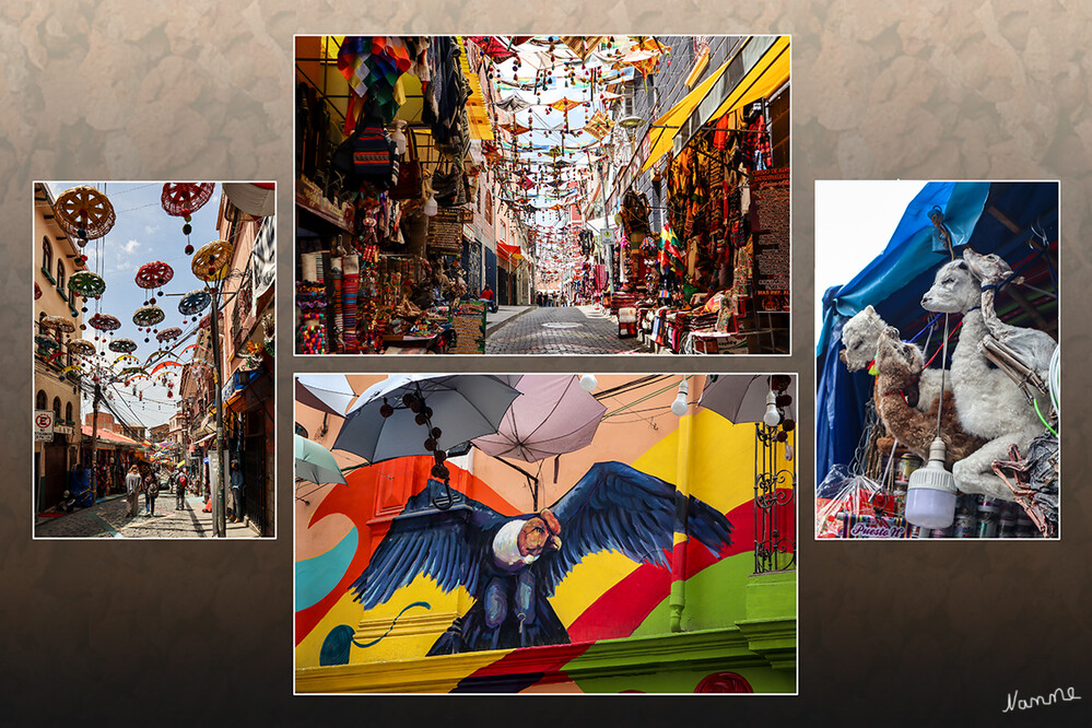 2 Bolivien La Paz  Hexenmarkt
Auf dem lebhaften Mercado de Hechicería oder Mercado de las Brujas (Hexenmarkt) in La Paz erhalten Sie einen Einblick in die Welt der aymarischen Hexerei und Heilkunst. Die faszinierenden Stände bieten alles an, von Amuletten und pflanzlichen Heilmitteln bis zu Kleidung und Kunsthandwerk aus den Anden. laut expedia
Schlüsselwörter: La Paz