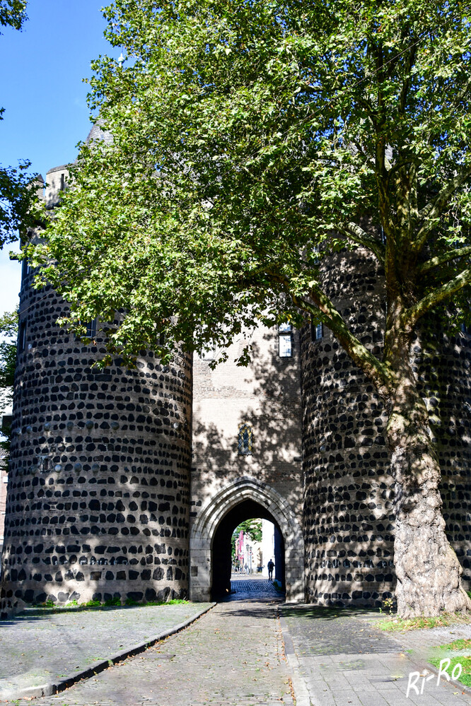 Obertor, Landseite
Das Obertor (zum Oberrhein zeigend) ist das aus dem 13. Jahrhundert stammende letzte erhaltene mittelalterliche Stadttor in Neuss, das im Süden die wichtige Handelsstraße zur Bischofsstadt Köln kontrollierte. (wikipedia)
Schlüsselwörter: 2024