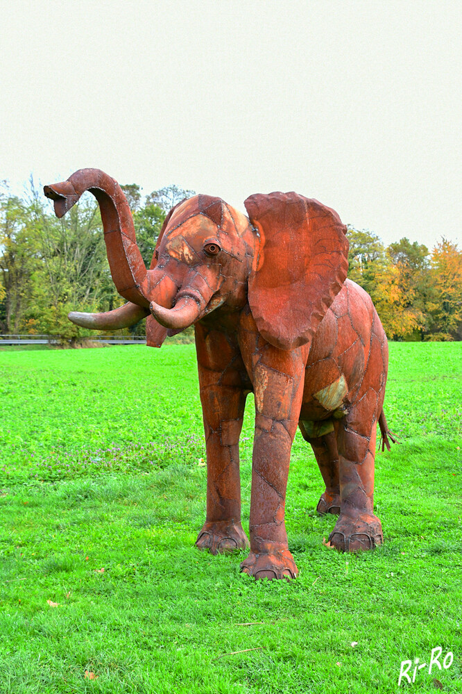 Elefant
beeindruckend ist, wie die Metallkünstler mit enormer Qualität u. herausragender Schweißkunst dem scheinbar starren u. schweren Material eine oft lebensechte Plastizität einhauchen. (shona-art)
